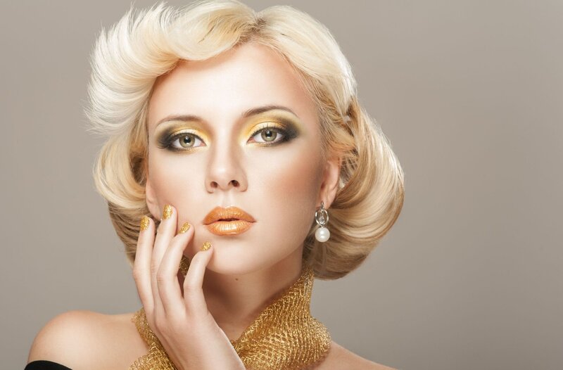 Woman with Blonde Hair — Dramatic, Photograph, Gold Makeup