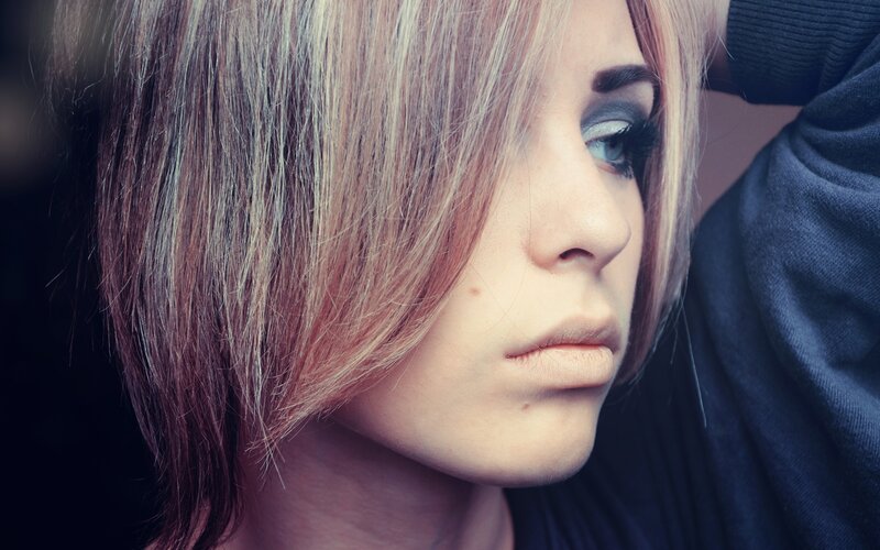 Woman with Blonde Hair — Dramatic, Photograph, Makeup, Sweater