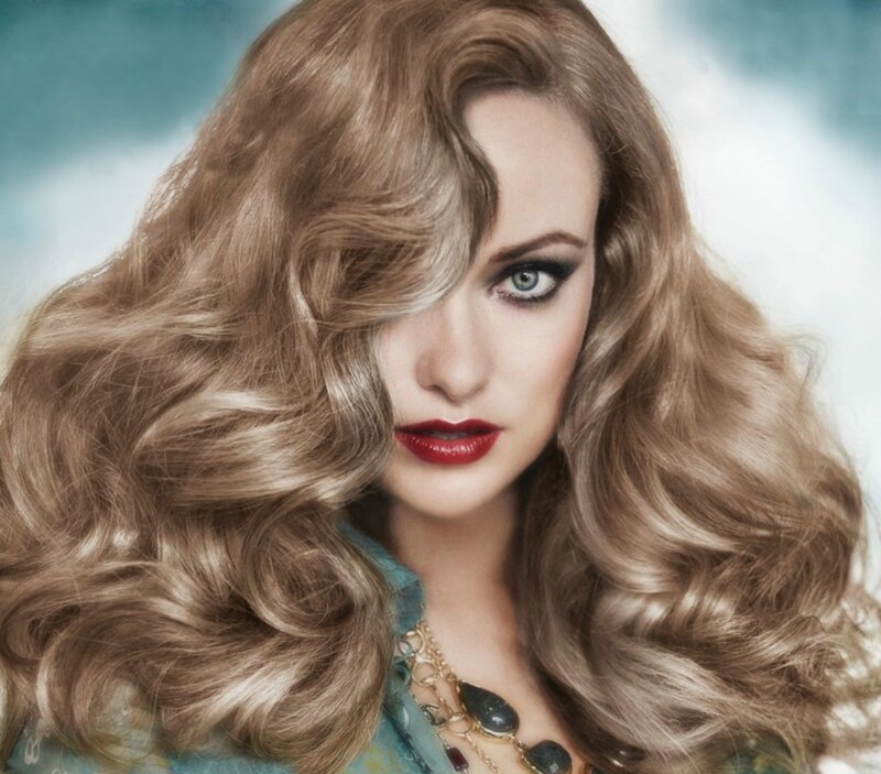 Woman with Blonde Hair — Dramatic, Photograph, Red Lipstick, Blue Eyes