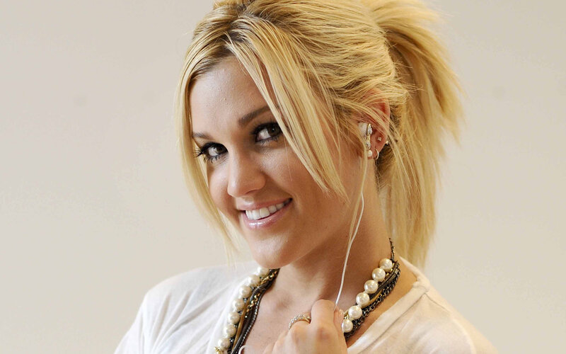Woman with Blonde Hair — Friendly, Photograph, Earbuds