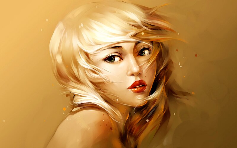 Woman with Blonde Hair — Gold, Dramatic, Digital Art, Eyes