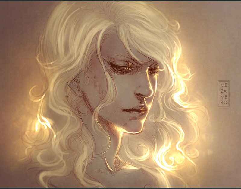 Woman with Blonde Hair — Gold, Dramatic, Digital Art, Light