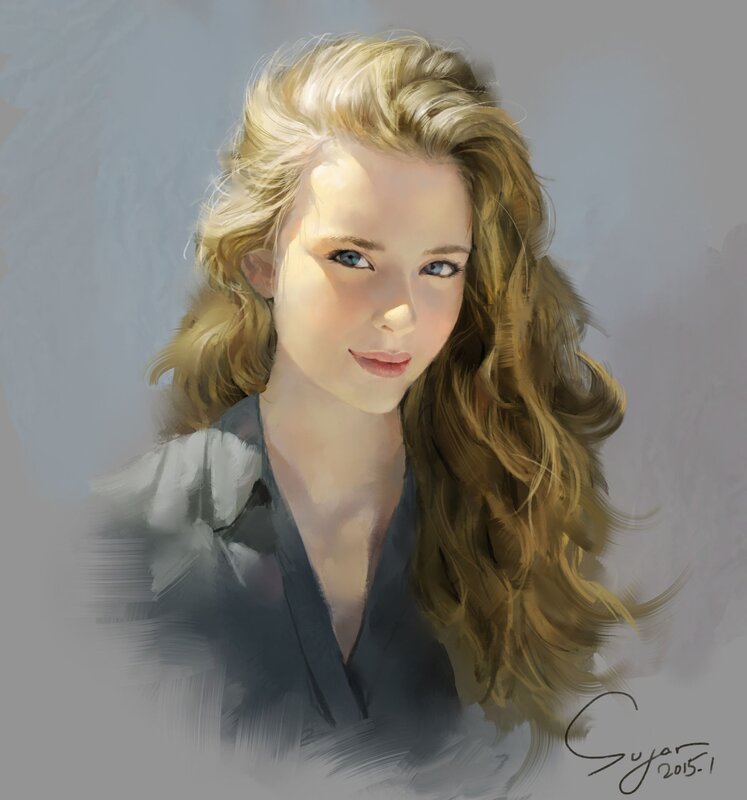 Woman with Blonde Hair — Gray, Calm, Digital Art