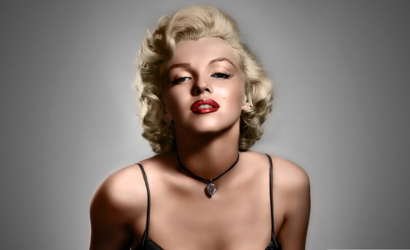 Woman with Blonde Hair — Gray, Dramatic, Photograph, Red Lipstick
