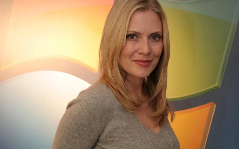 Woman with Blonde Hair — Gray, Neutral, Photograph, Sweater, Necklace, Background, Yellow