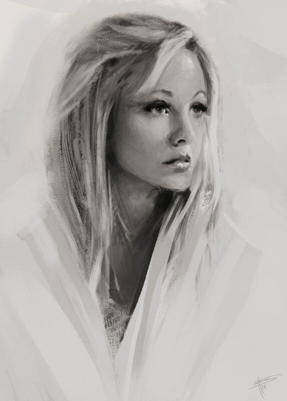 Woman with Blonde Hair — Gray, Serious, Digital Art