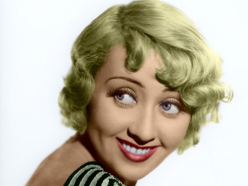Woman with Blonde Hair — Green, Cheerful