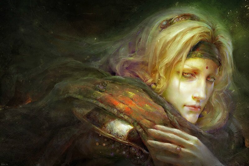 Woman with Blonde Hair — Green, Dramatic, Digital Art, Crown