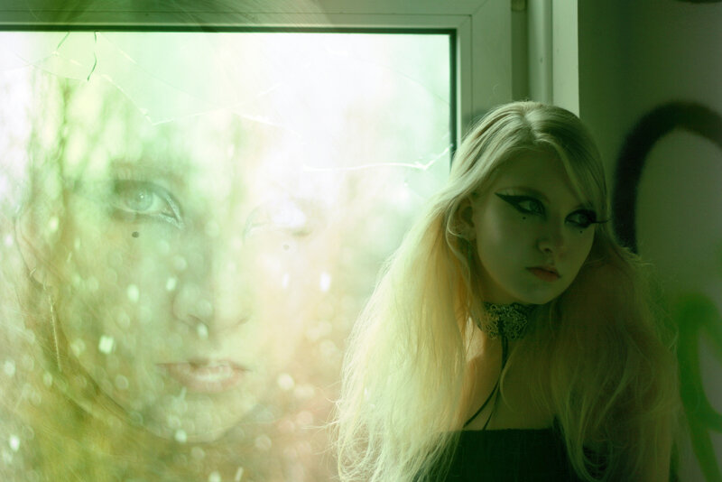 Woman with Blonde Hair — Green, Dramatic, Photograph, Window