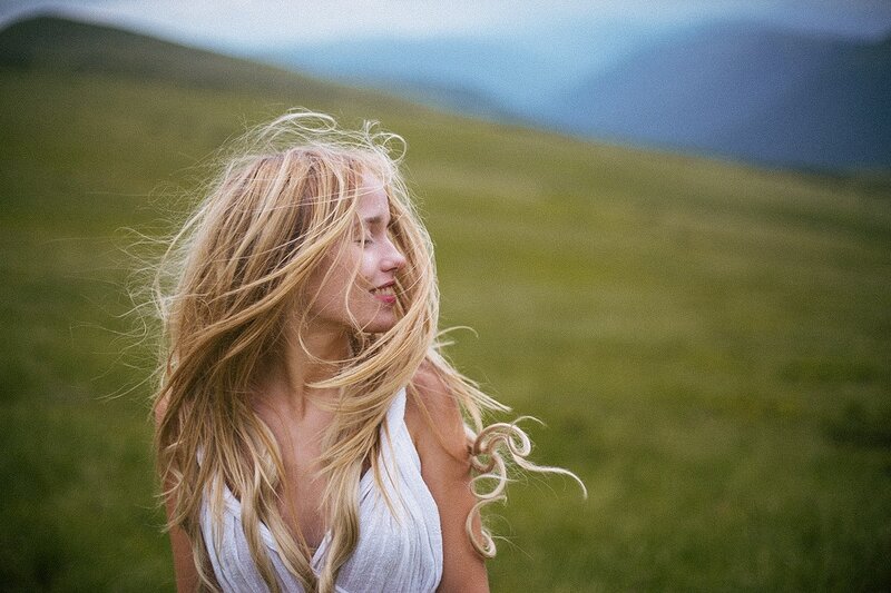 Woman with Blonde Hair — Green, Serene, Afternoon, Photograph, Grass Field