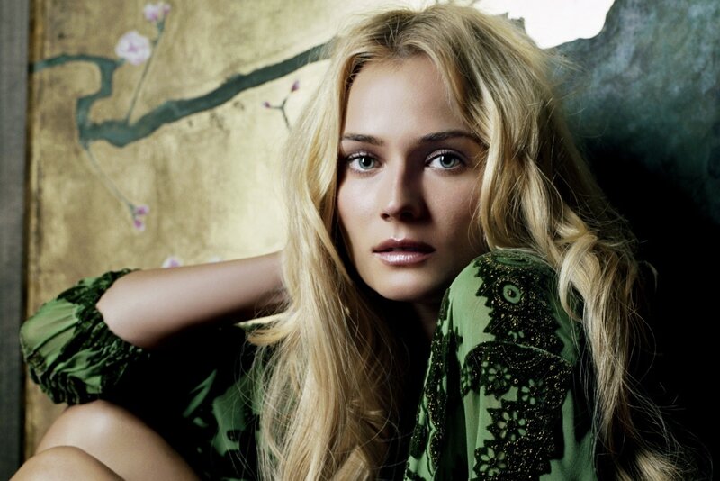 Woman with Blonde Hair — Green, Serious