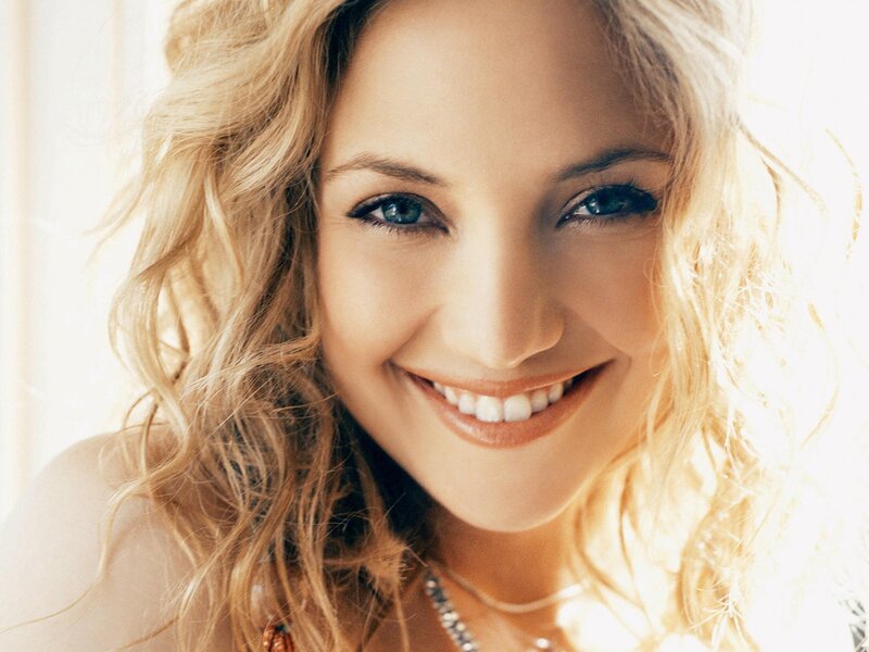 Woman with Blonde Hair — Happy, Photograph, Necklace, Smile, Blue Eyes