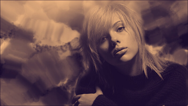woman with blonde hair in sepia