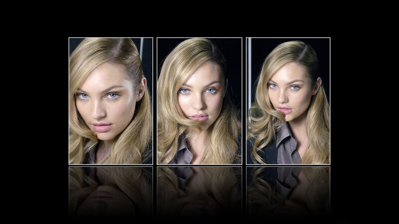 woman with blonde hair in three portraits