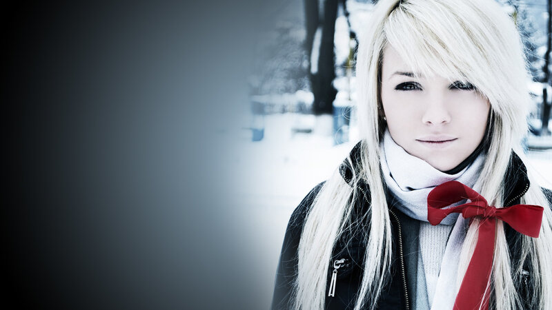 woman with blonde hair in winter