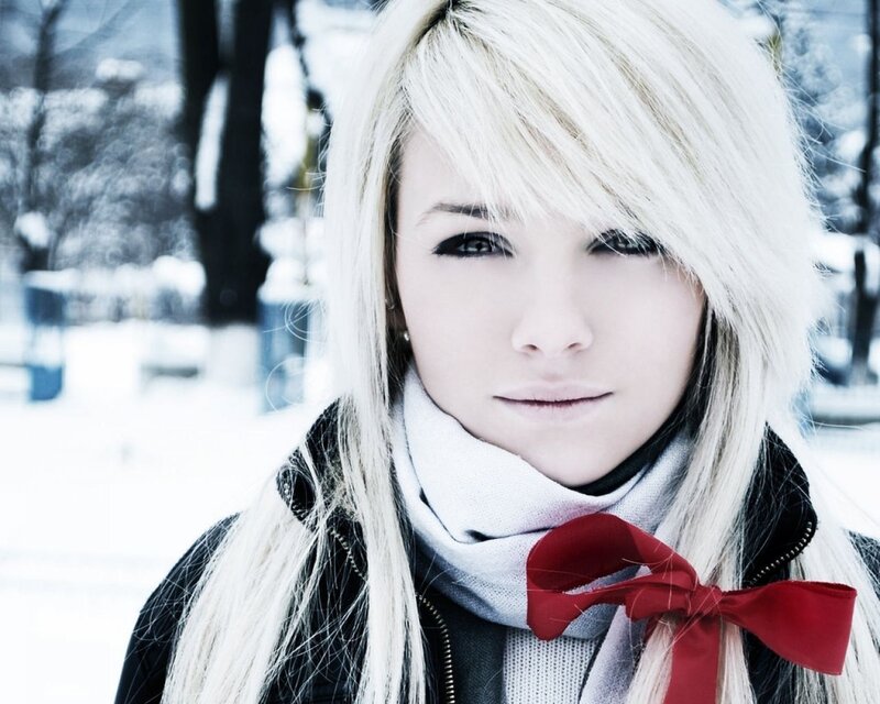 woman with blonde hair in winter
