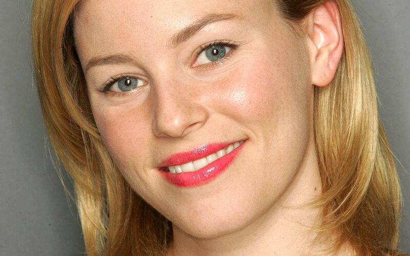 Woman with Blonde Hair — Neutral, Photograph, Blonde Hair, Blue Eyes, Red Lipstick, Pink, Gray