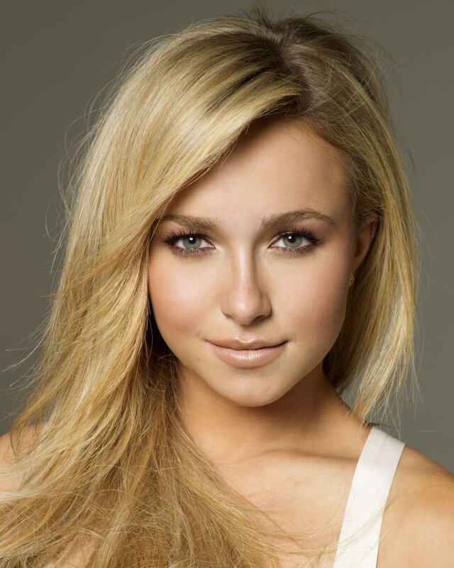 Woman with Blonde Hair — Neutral, Photograph, Blonde Hair, Green Eyes, White Top, Beige