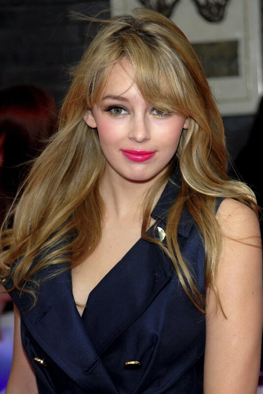 Woman with Blonde Hair — Neutral, Photograph, Blonde Hair, Pink Lipstick, Dark Blue Top