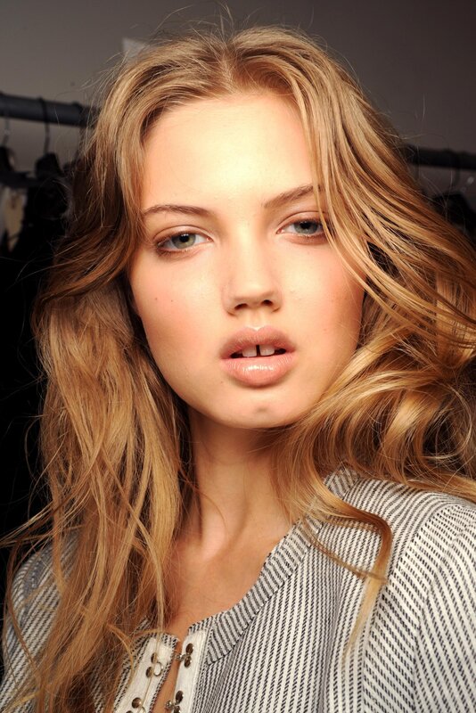 Woman with Blonde Hair — Neutral, Photograph, Blonde Hair, Striped Shirt, Clothing Rack