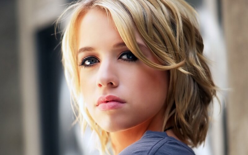 Woman with Blonde Hair — Neutral, Photograph, Blue Eyes, T-shirt