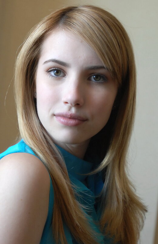 Woman with Blonde Hair — Neutral, Photograph, Blue Top, Earring, Teal