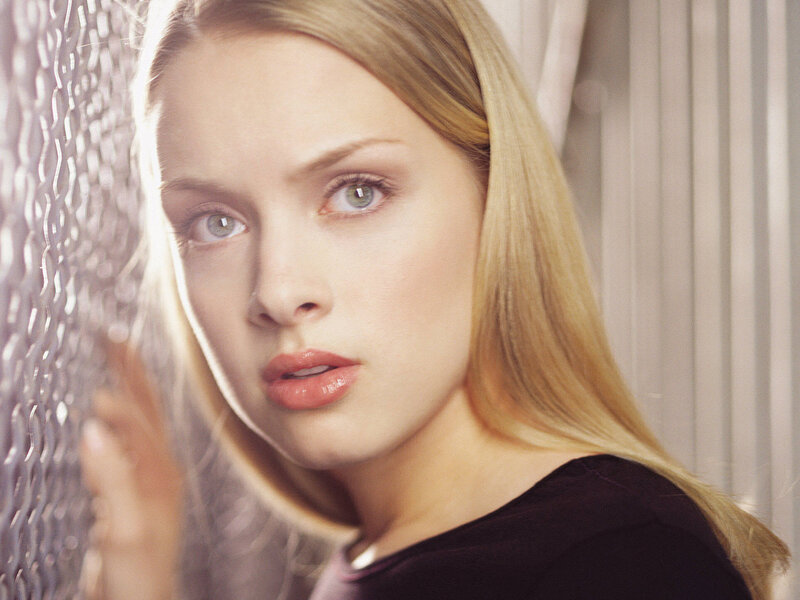 Woman with Blonde Hair — Neutral, Photograph, Curtain