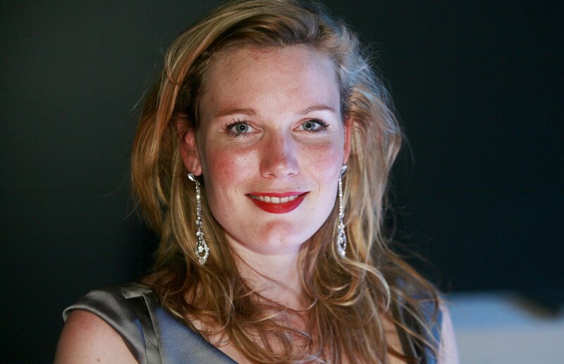 Woman with Blonde Hair — Neutral, Photograph, Earrings, Red Lipstick