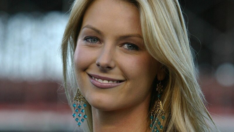 Woman with Blonde Hair — Neutral, Photograph, Earrings, Smile, Blue Eyes