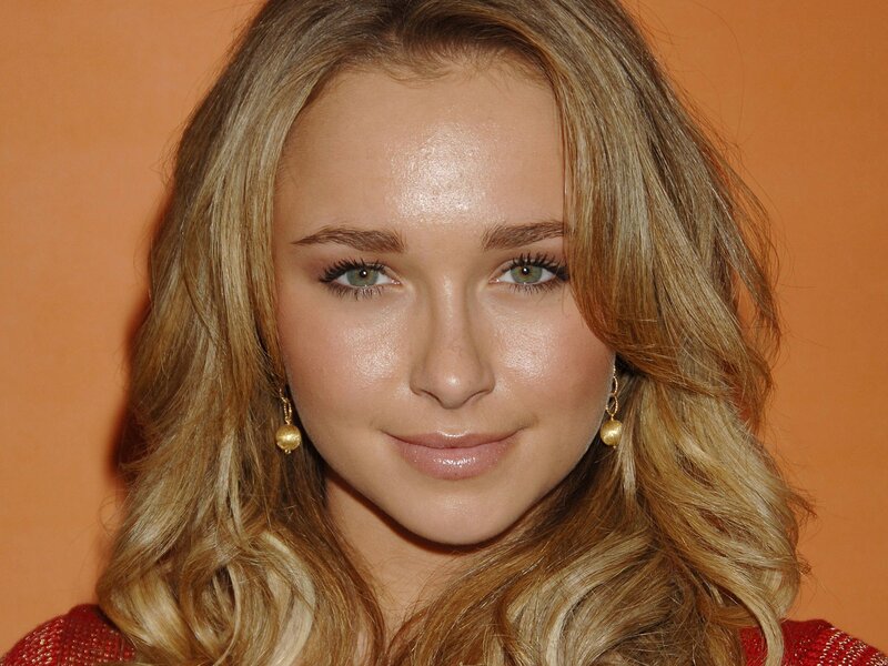 Woman with Blonde Hair — Neutral, Photograph, Gold Earrings, Red Top