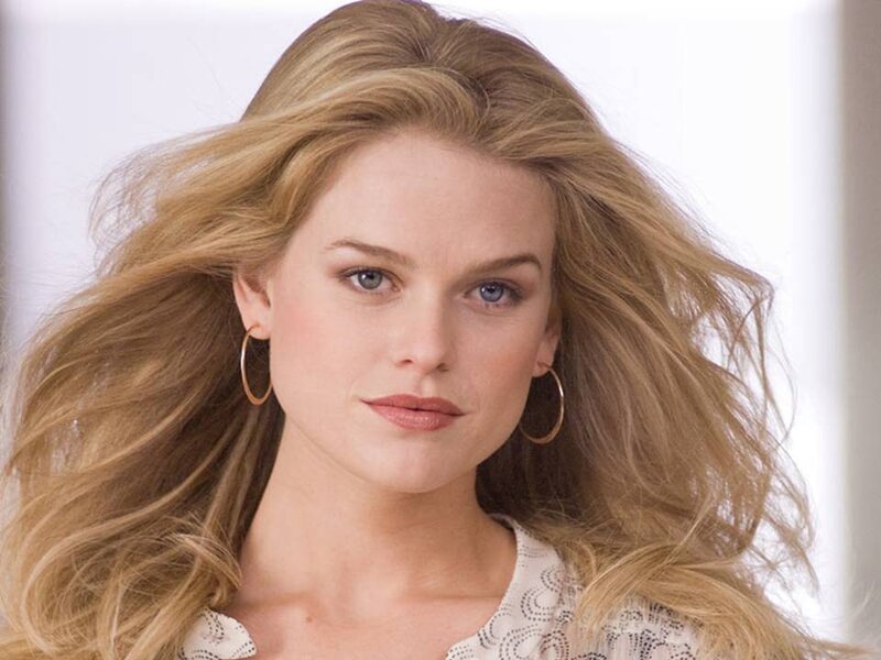 Woman with Blonde Hair — Neutral, Photograph, Hoop Earrings