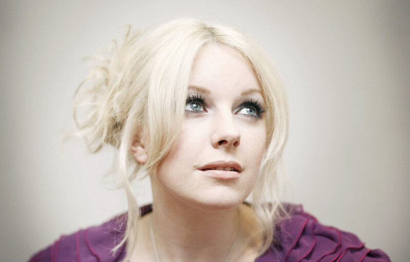 Woman with Blonde Hair — Neutral, Photograph, Purple Shirt