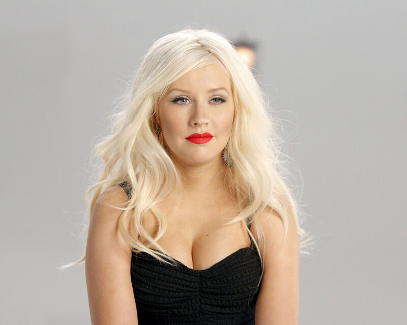 Woman with Blonde Hair — Neutral, Photograph, Red Lipstick, Black Dress