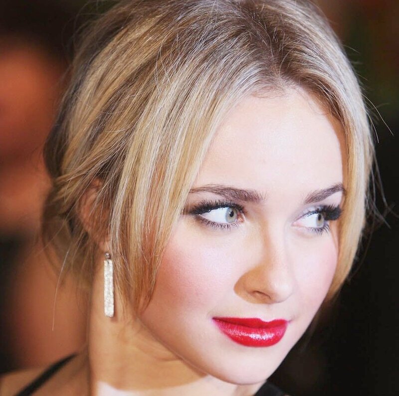Woman with Blonde Hair — Neutral, Photograph, Red Lipstick, Earrings