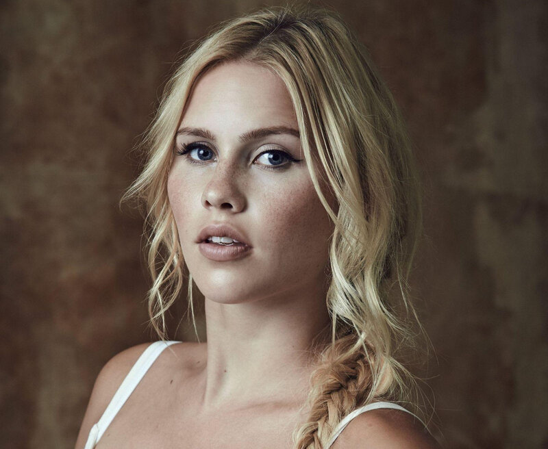 Woman with Blonde Hair — Neutral, Photograph, White Top, Braided Hair