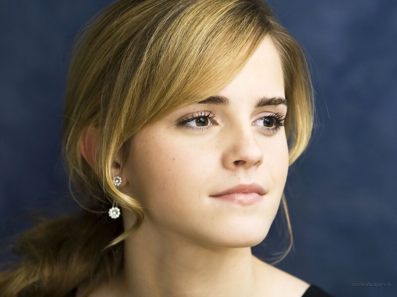 Woman with Blonde Hair — Photograph, Blue Background