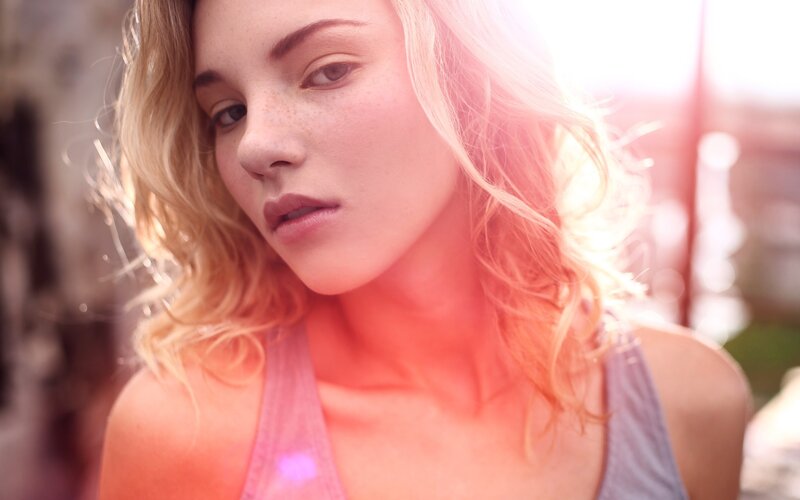 Woman with Blonde Hair — Pink, Dramatic, Sunset