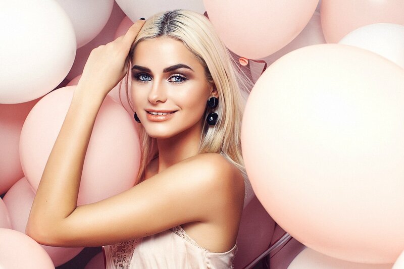 Woman with Blonde Hair — Pink, Festive