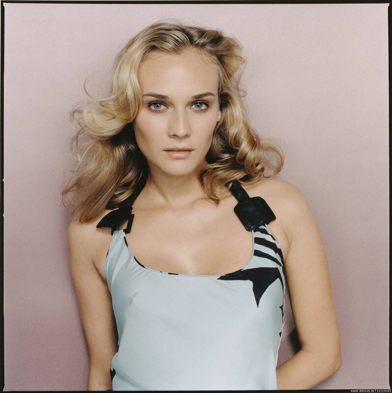 Woman with Blonde Hair — Pink, Neutral, Photograph, Blonde Hair, Blue Eyes, Striped Top