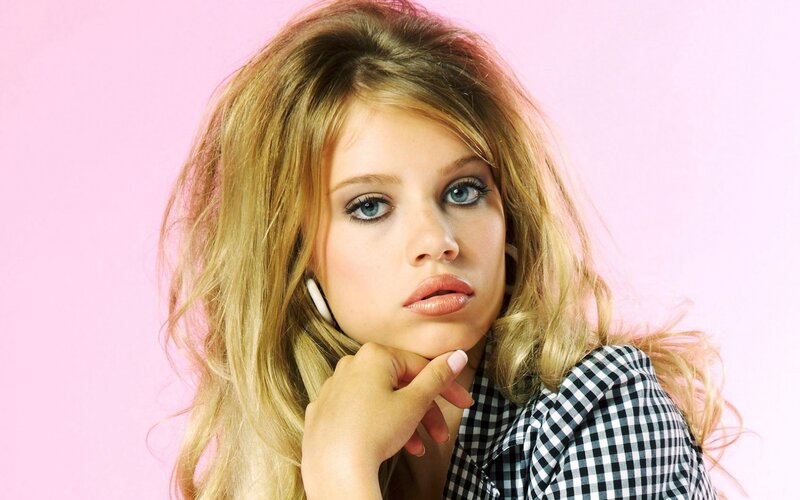 Woman with Blonde Hair — Pink, Neutral, Photograph, Blonde Hair, Blue Eyes