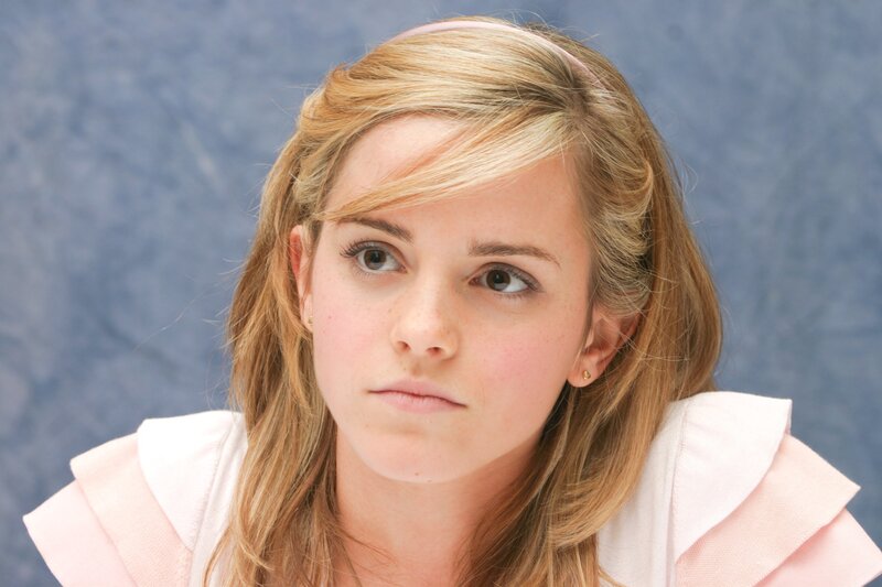 Woman with Blonde Hair — Pink, Neutral, Photograph, Blonde Hair, Pink Top, Blue Background