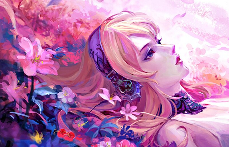 Woman with Blonde Hair — Pink, Serene, Spring, Digital Art