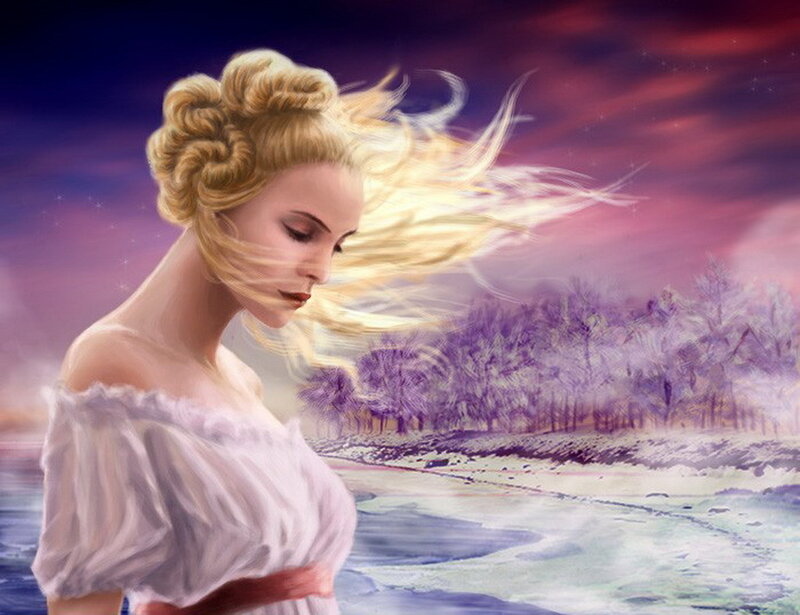 Woman with Blonde Hair — Purple, Dramatic, Sunset