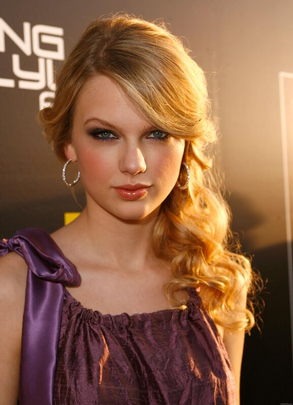 Woman with Blonde Hair — Purple, Formal, Photograph, Purple Dress, Earrings, Makeup