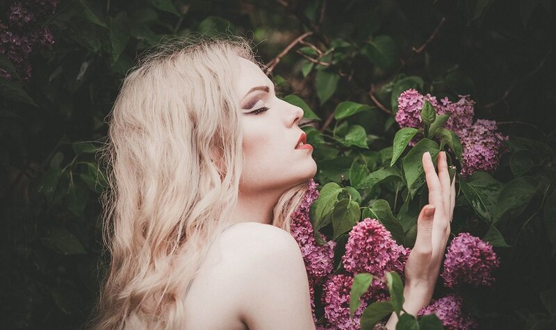 Woman with Blonde Hair — Purple, Serene, Spring