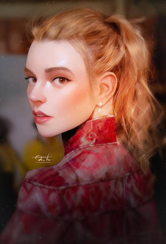 Woman with Blonde Hair — Red, Calm, Digital Art