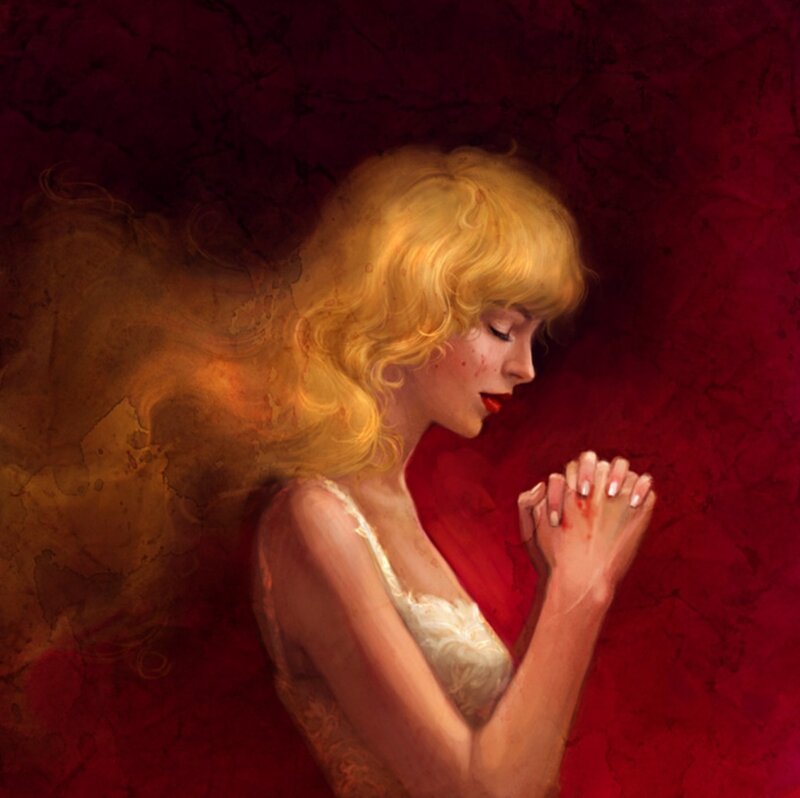 Woman with Blonde Hair — Red, Dramatic, Digital Art, Blood