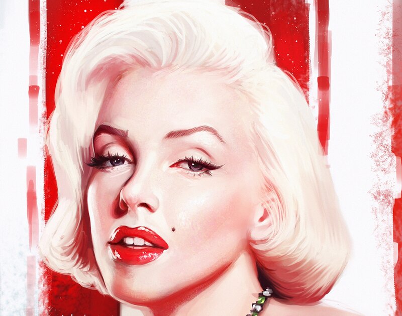 Woman with Blonde Hair — Red, Dramatic, Illustration, Red Lipstick