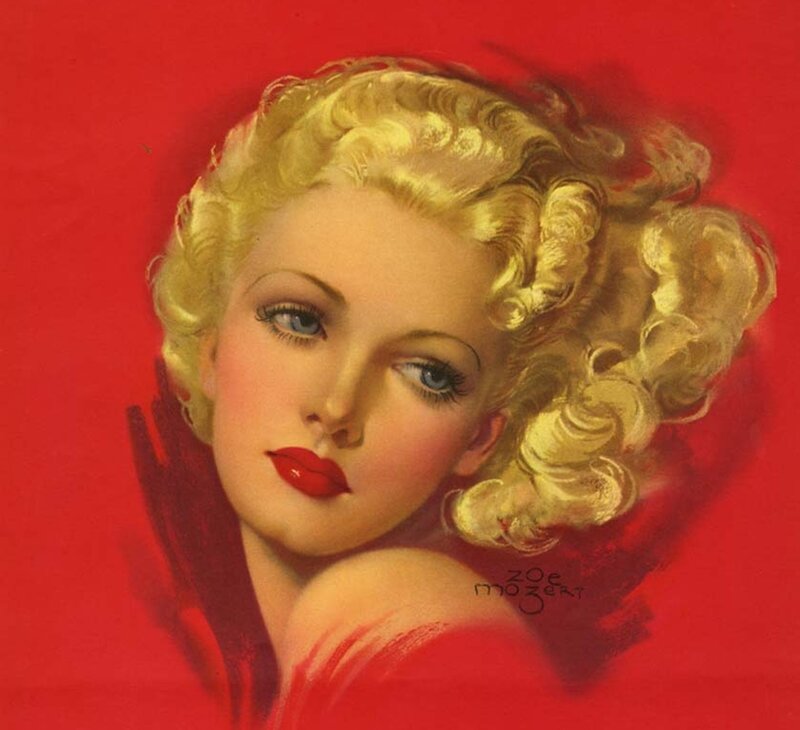 Woman with Blonde Hair — Red, Dramatic, Illustration