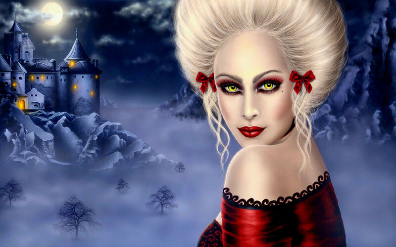 Woman with Blonde Hair — Red, Dramatic, Night